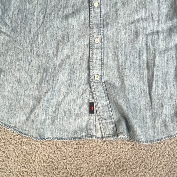 Faherty Button Down Shirt Mens Large Blue Denim Chambray Long Sleeve Pocket - Picture 4 of 11